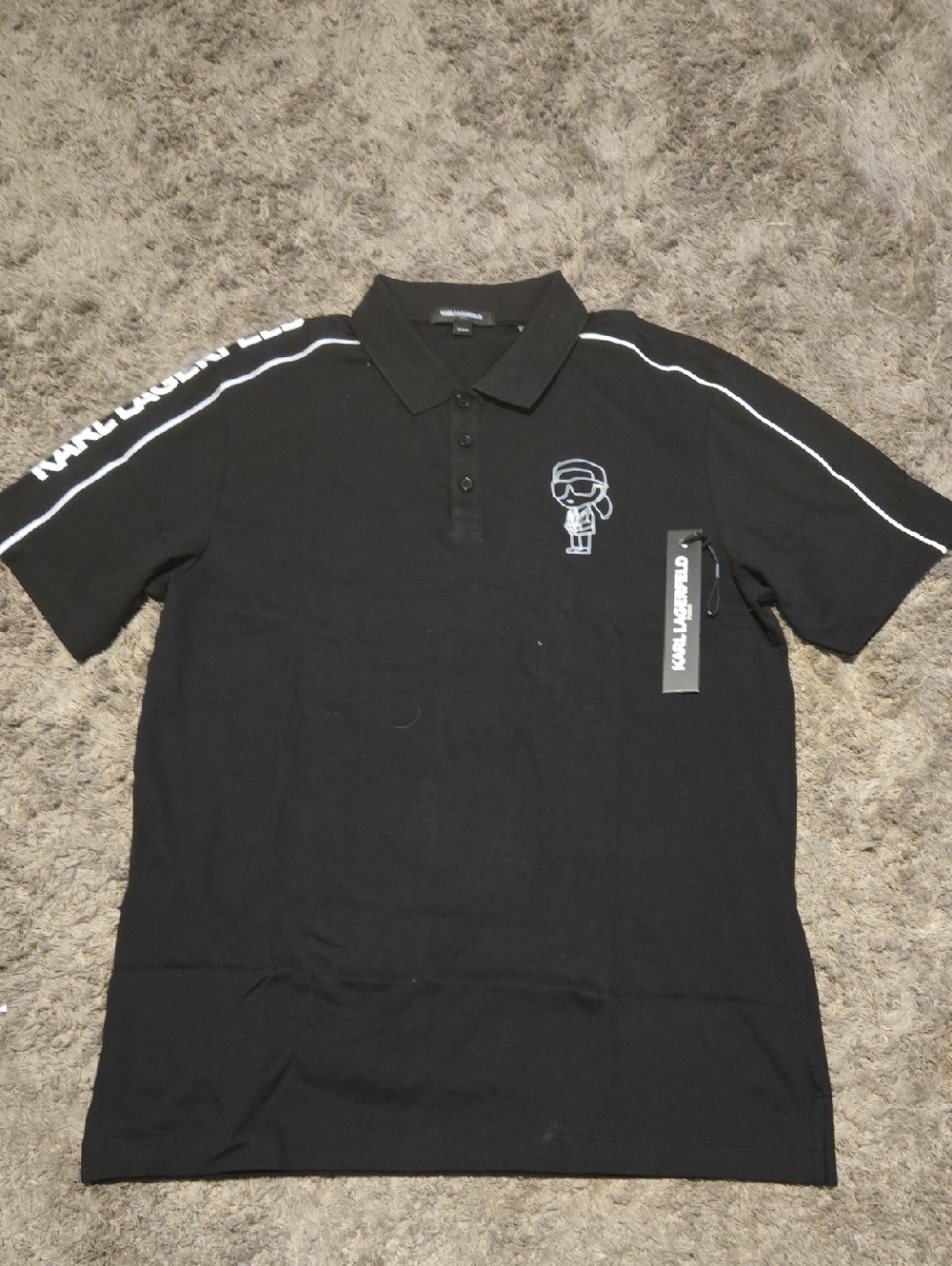 Karl Lagerfeld Black Polo with White Trim and Iconic Karl Graphic